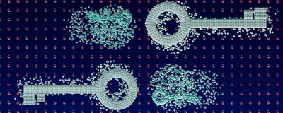 Light blue dots forming keys over a navy background with small red dots. Light blue dots forming keys over a navy background with small red dots.